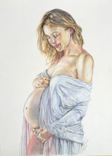 Tekening getiteld "Maternity" door Sarita Nanni, Origineel Kunstwerk, Pastel