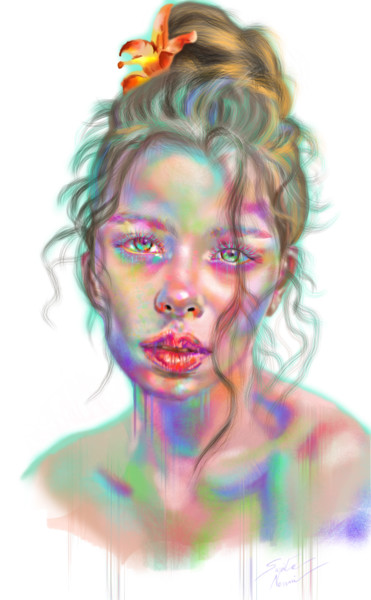 Digital Arts titled "Rainbow GIRL" by Sarita Nanni, Original Artwork, Digital Painting