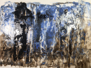 Painting titled "Shades of Blue and…" by Sarita Nanni, Original Artwork, Oil