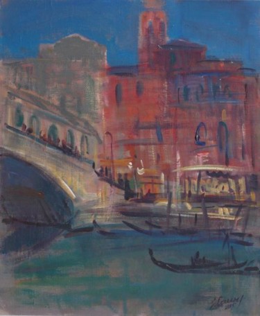 Painting titled "Di Notte, in Gondol…" by Sarmite Caune, Original Artwork