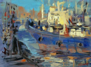 Painting titled "Fishing- boat" by Sarmite Caune, Original Artwork