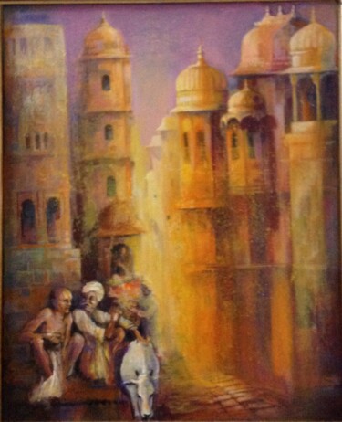 Картина под названием "Whimsical Udaipur" - Sarnjit Singh, Подлинное произведение искусства, Акрил