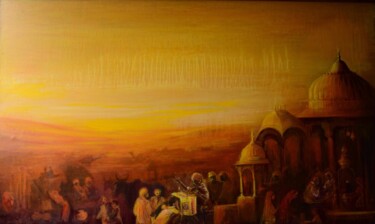 Malerei mit dem Titel "Golden haze of sand…" von Sarnjit Singh, Original-Kunstwerk, Acryl