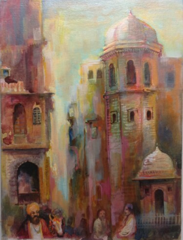 Painting titled "Glimpse into Pushkar" by Sarnjit Singh, Original Artwork, Acrylic