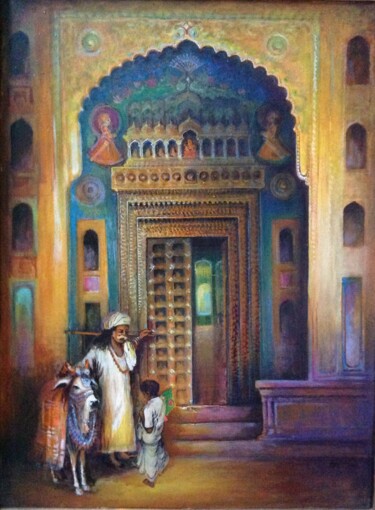 Painting titled "Nawalgarh haveli" by Sarnjit Singh, Original Artwork, Acrylic