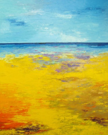 Painting titled "1238-40F Seascape Y…" by Saroja, Original Artwork, Oil Mounted on Wood Stretcher frame