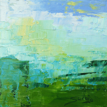 Painting titled "1148-10Q Green Sea 2" by Saroja, Original Artwork, Oil Mounted on Wood Panel