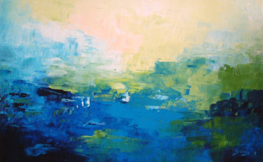 Schilderij getiteld "921-12M Blue Seasca…" door Saroja, Origineel Kunstwerk, Olie Gemonteerd op Frame voor houten brancard