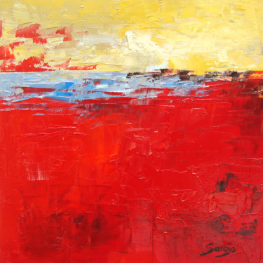 Painting titled "1157-19Q Red Beach" by Saroja, Original Artwork, Oil