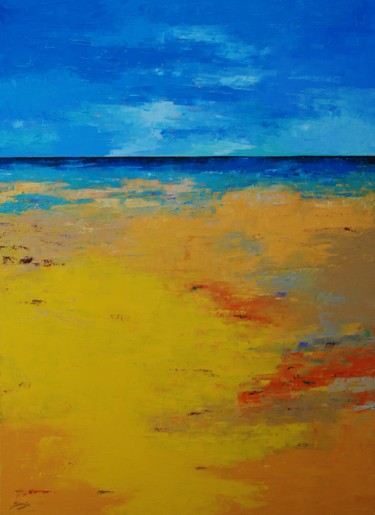 Malerei mit dem Titel "Yellow Beach I (ref…" von Saroja, Original-Kunstwerk, Öl Auf Keilrahmen aus Holz montiert