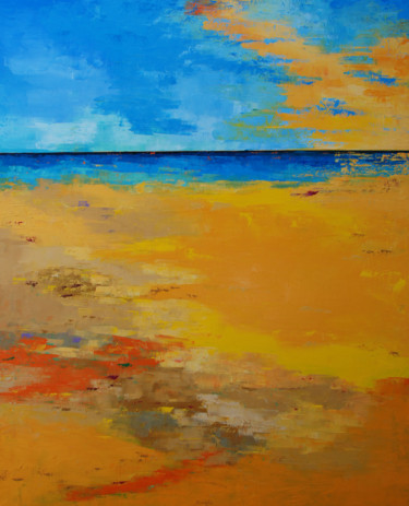 Painting titled "Yellow Beach II  (r…" by Saroja, Original Artwork, Oil Mounted on Wood Stretcher frame