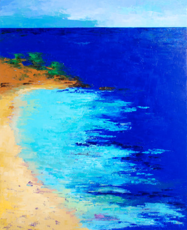 Painting titled "Seascape Blue (ref#…" by Saroja, Original Artwork, Oil