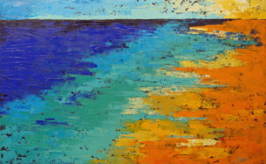 Schilderij getiteld "Orange Beach (1206-…" door Saroja, Origineel Kunstwerk, Olie Gemonteerd op Frame voor houten brancard