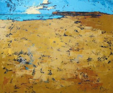 Schilderij getiteld "Ochre Beach (1178-1…" door Saroja, Origineel Kunstwerk, Olie Gemonteerd op Frame voor houten brancard