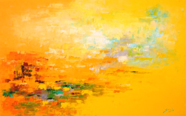 Painting titled "Yellow Landscape (8…" by Saroja, Original Artwork, Oil Mounted on Wood Stretcher frame