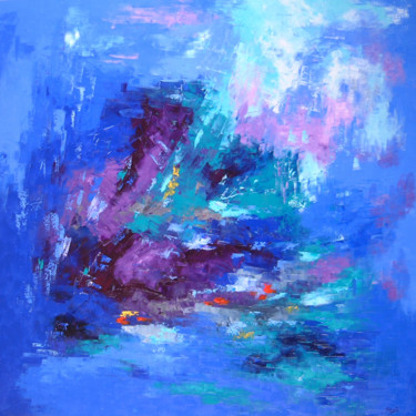 Malerei mit dem Titel "Turmoil Blue (705-1…" von Saroja, Original-Kunstwerk, Öl Auf Keilrahmen aus Holz montiert