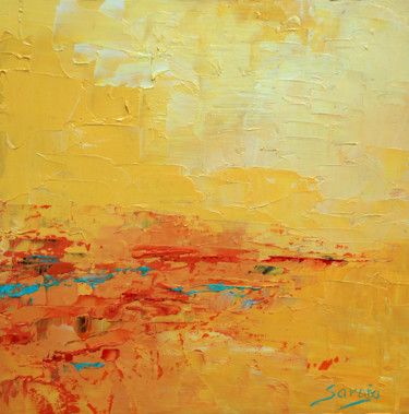 Painting titled "1286-19Q Yellow" by Saroja, Original Artwork, Oil Mounted on Wood Panel