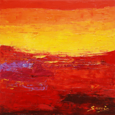 Painting titled "1280-19Q Red Landsc…" by Saroja, Original Artwork, Oil Mounted on Wood Panel