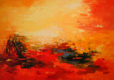 Painting titled "891-15M Hot hot red…" by Saroja, Original Artwork, Oil Mounted on Wood Stretcher frame