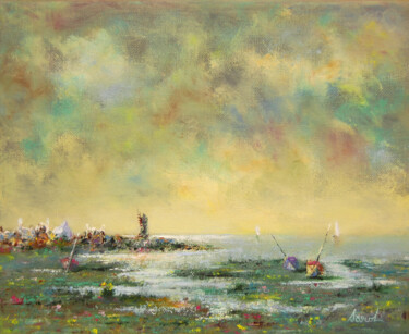 Painting titled "COULEURS DE BRETAGNE" by Sarol Heyrès, Original Artwork, Oil Mounted on Wood Stretcher frame