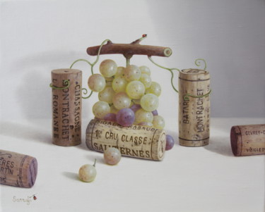 Painting titled "La grappe de raisin…" by Abdolreza Sarrafi, Original Artwork, Oil Mounted on Wood Stretcher frame