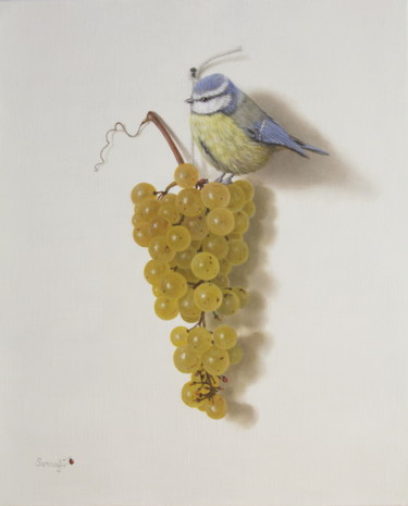 la dégustation de chasselas Peinture intitulée "la dégustation de c…" par Sarrafi, Œuvre d'art originale, Huile Monté sur Châssis en bois