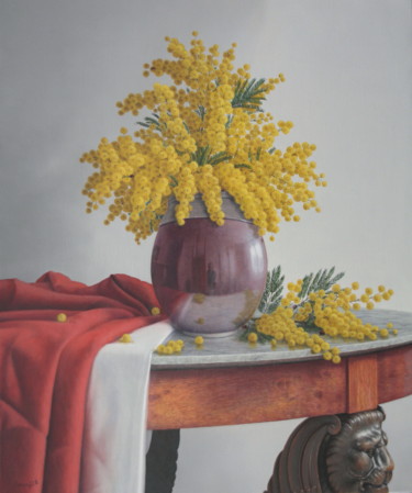 Painting titled "Le bouquet de mimos…" by Abdolreza Sarrafi, Original Artwork, Oil