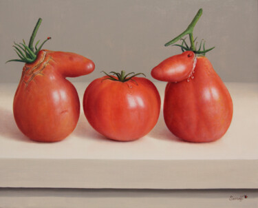 Painting titled "Trio tomates !" by Abdolreza Sarrafi, Original Artwork, Oil