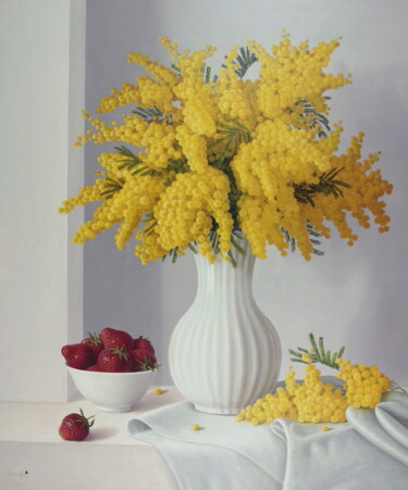 Painting titled "Le bouquet de mimos…" by Abdolreza Sarrafi, Original Artwork, Oil