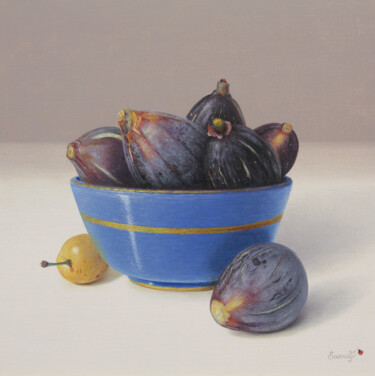 Painting titled "Bol de figues et la…" by Reza Sarrafi, Original Artwork, Oil