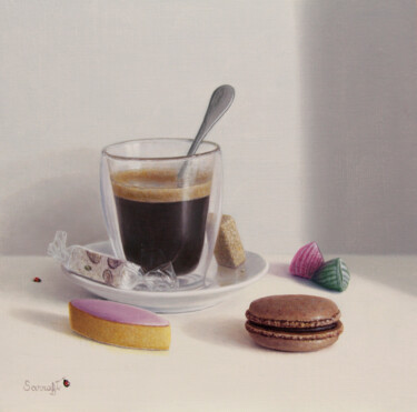 Peinture intitulée "Le café gourmand !" par Sarrafi, Œuvre d'art originale, Huile