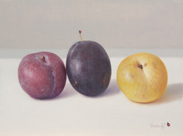 Painting titled "Trio prunes !" by Reza Sarrafi, Original Artwork, Oil