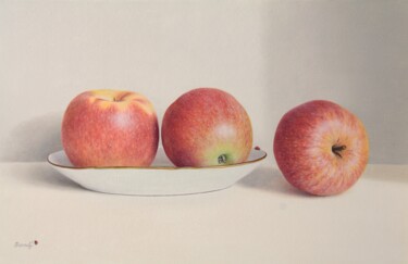 Peinture intitulée "Le trio de pommes" par Reza Sarrafi, Œuvre d'art originale, Huile