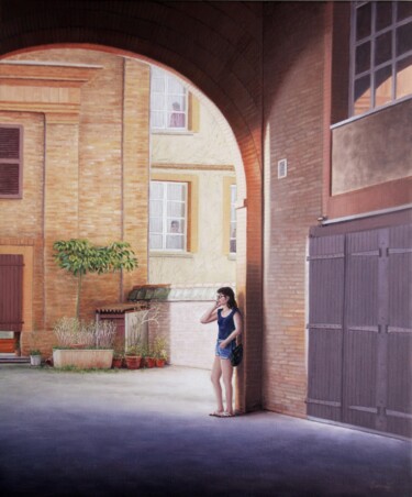 Peinture intitulée "Promenade à Toulouse" par Reza Sarrafi, Œuvre d'art originale, Huile Monté sur Châssis en bois