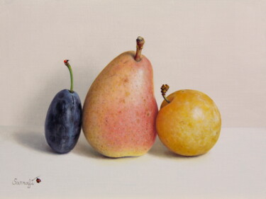 Peinture intitulée "Trio fruits" par Abdolreza Sarrafi, Œuvre d'art originale, Huile