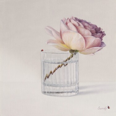 Peinture intitulée "La branche de rose" par Reza Sarrafi, Œuvre d'art originale, Huile
