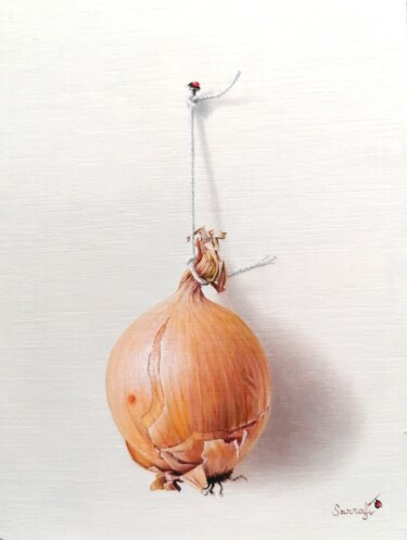 Painting titled "L'oignon suspendu!" by Reza Sarrafi, Original Artwork, Oil