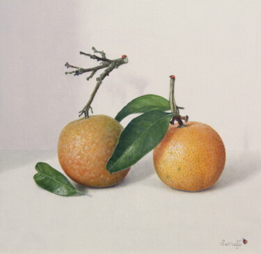Schilderij getiteld "Duo mandarines !" door Reza Sarrafi, Origineel Kunstwerk, Olie