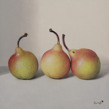 Malerei mit dem Titel "Trio poires !" von Abdolreza Sarrafi, Original-Kunstwerk, Öl