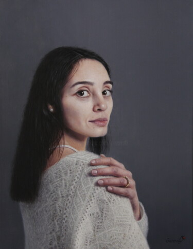 Pittura intitolato "La jeune fille à la…" da Reza Sarrafi, Opera d'arte originale, Olio Montato su Telaio per barella in leg…
