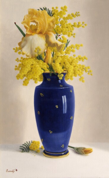 Painting titled "Bouquet de mimosas…" by Reza Sarrafi, Original Artwork, Oil