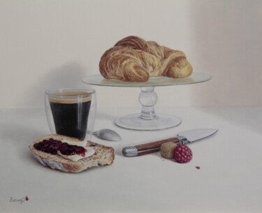 Painting titled "Petit déjeuner au c…" by Reza Sarrafi, Original Artwork, Oil