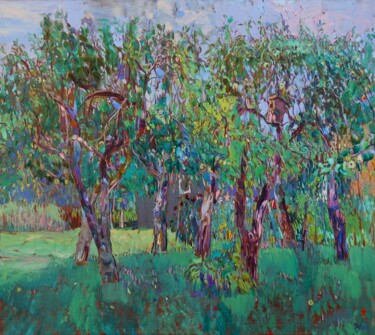 Painting titled "Apple trees in the…" by Šarūnas Šarkauskas, Original Artwork, Oil