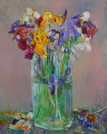 Painting titled "Irises" by Šarūnas Šarkauskas, Original Artwork, Oil
