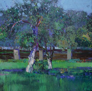 Painting titled "Apple trees in Paza…" by Šarūnas Šarkauskas, Original Artwork, Oil