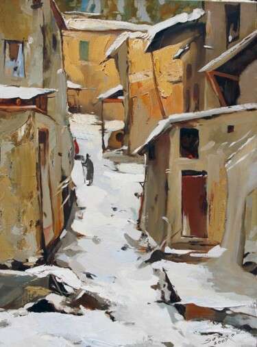 Painting titled "Winter day" by Sarvar Sulayman, Original Artwork, Oil