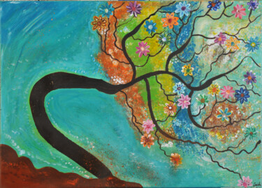 Painting titled "L 'arbre à fleurs m…" by Sasariri, Original Artwork, Acrylic