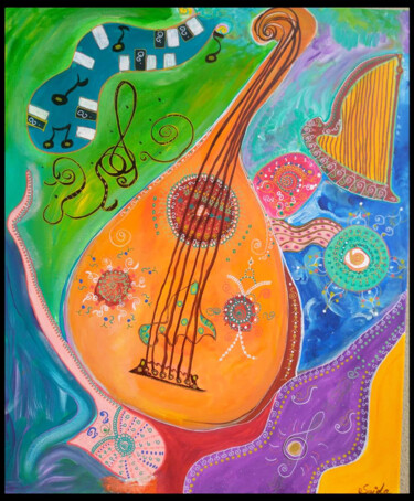 Schilderij getiteld "La Mandoline" door Sasariri, Origineel Kunstwerk, Acryl