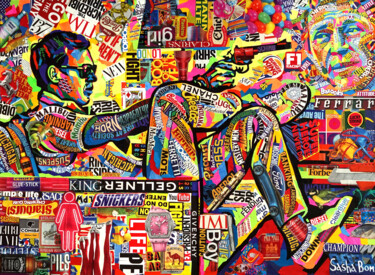 Collages titled "King of Cool" by Sasha Bom, Original Artwork, Collages Mounted on Wood Stretcher frame