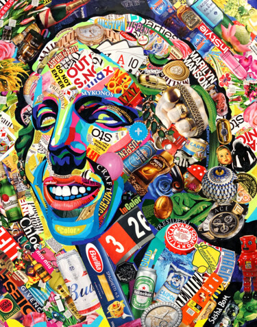 Collages intitolato "Aphrodite's Smile" da Sasha Bom, Opera d'arte originale, Collages Montato su Pannello di legno